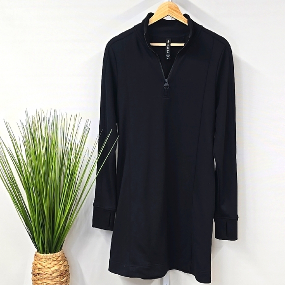 Athleta Dresses & Skirts - Athleta Black Mock Neck Long Sleeve Dress Half Zip Small - Tall